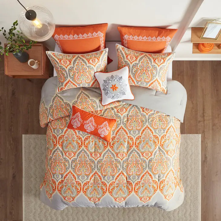 Paisley Boho Comforter Set, Orange