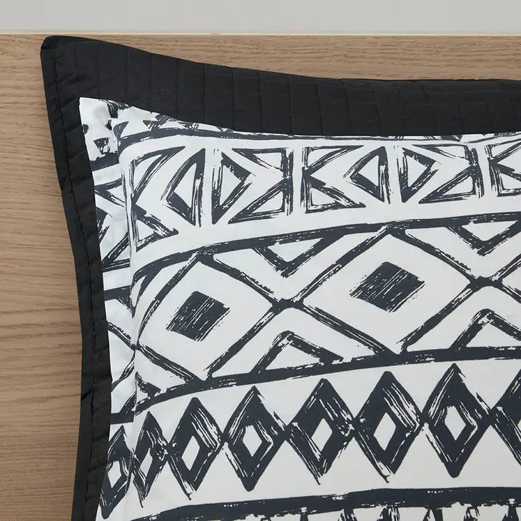 Boho Geo 7-Piece Comforter, Duvet Cover, Coverlet Set, Black