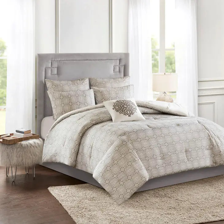 Reversible Embroidered Comforter/Duvet Cover Set, Ivory