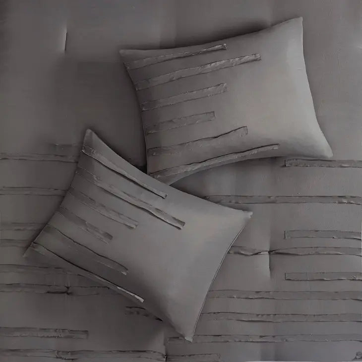 Raw Edge Ribbon 8-Piece Comforter Set, Grey