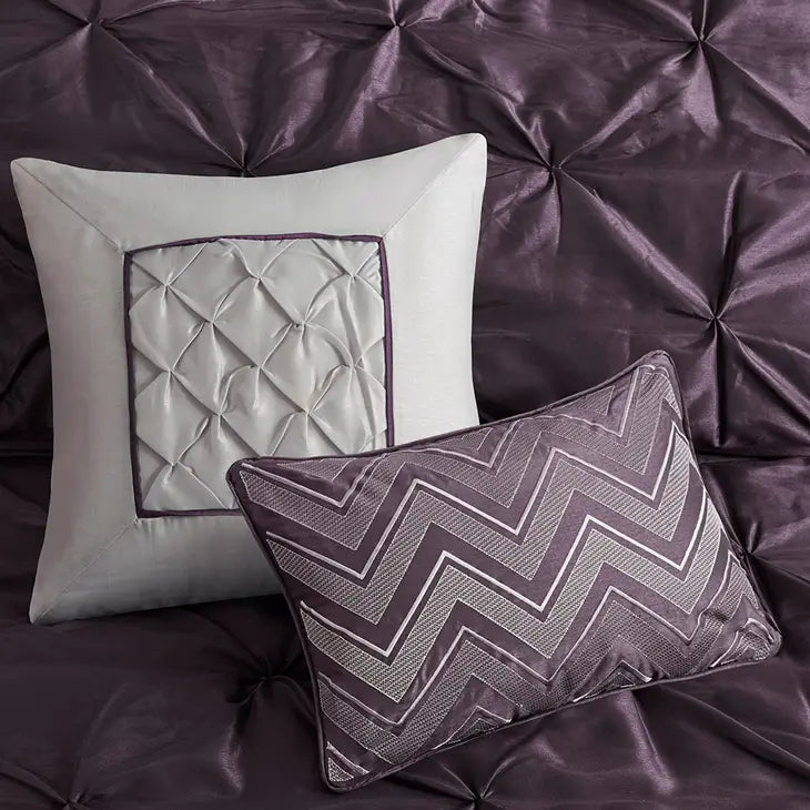 Silky Tufted 7-Piece Comforter Set, Plum Purple