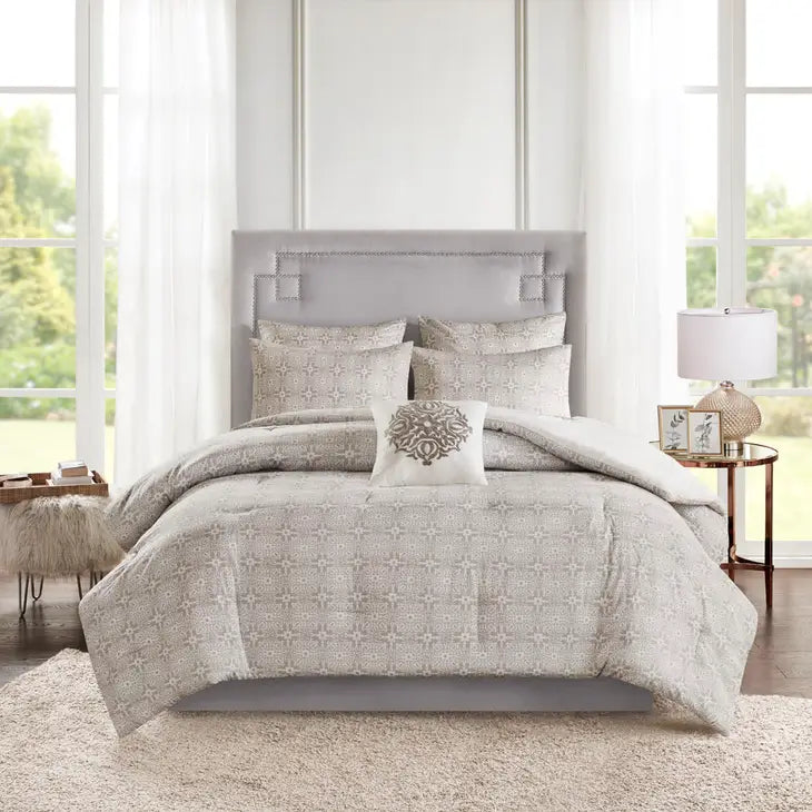 Reversible Embroidered Comforter/Duvet Cover Set, Ivory