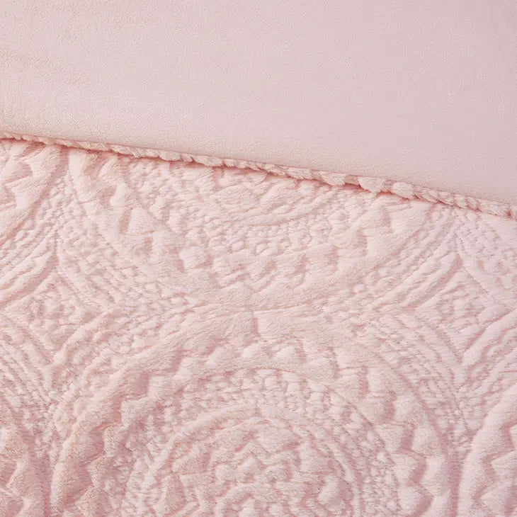 Medallion Faux Fur Plush Comforter Mini Set, Pink