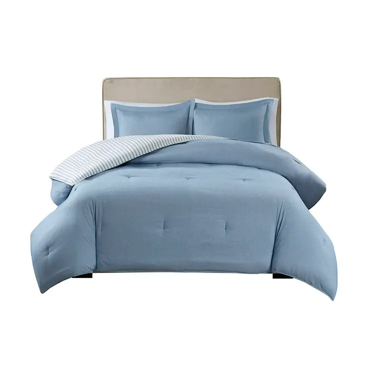 Reversible Striped/Solid Comforter Mini Set, Blue