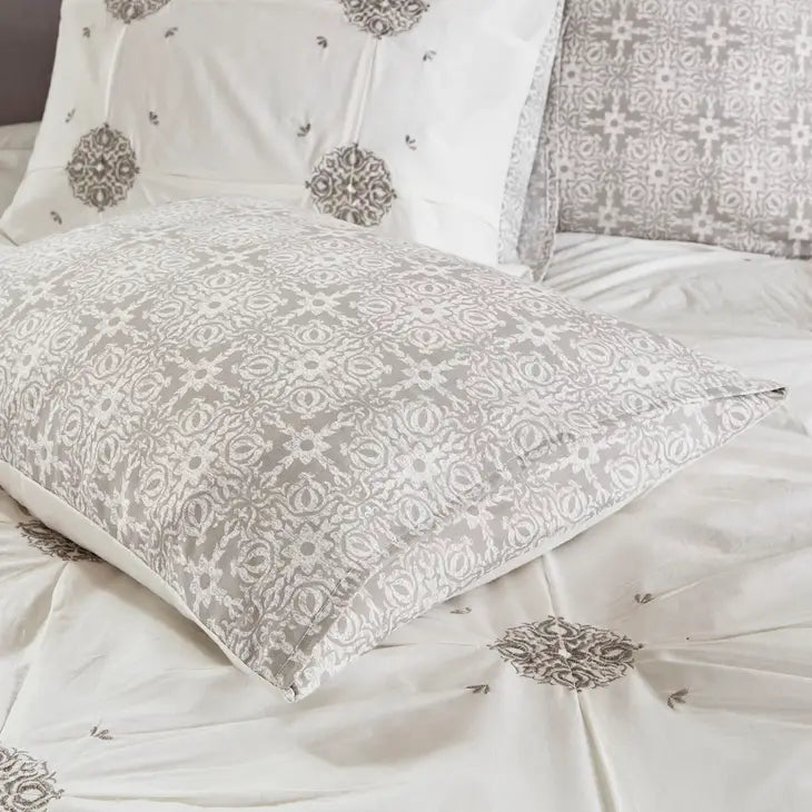 Reversible Embroidered Comforter/Duvet Cover Set, Ivory