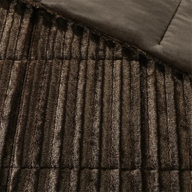 Dux Faux Fur 3-Piece Comforter Mini Set, Chocolate Brown