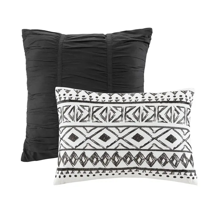 Boho Geo 7-Piece Comforter, Duvet Cover, Coverlet Set, Black