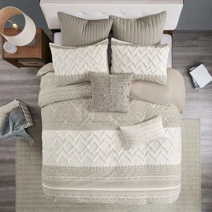 Tufted 3-Piece Comforter or Duvet Cover Set, Taupe