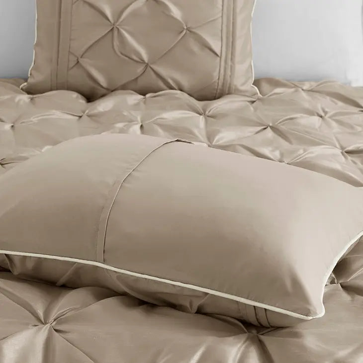 Silky Tufted 7-Piece Comforter Set, Taupe