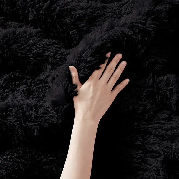 Shaggy Fur 3-Piece Comforter/Duvet Cover Set, Black