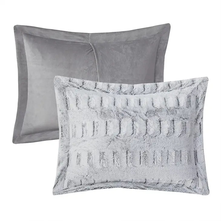 Long Faux Fur Comforter Mini Set, Grey