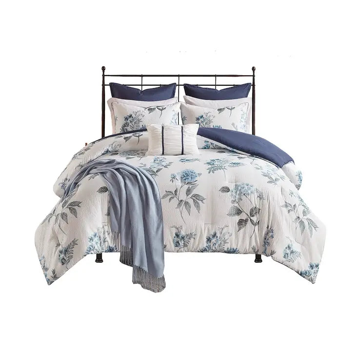 Watercolor Flora Comforter Set, Blue