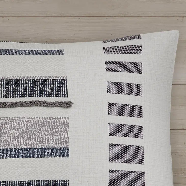 Cotton Percale Fringed Comforter/Duvet Cover Set, Navy