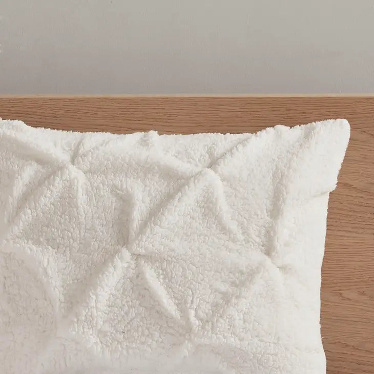 Sherpa Ivory Pintucked 3-Piece Comforter Set