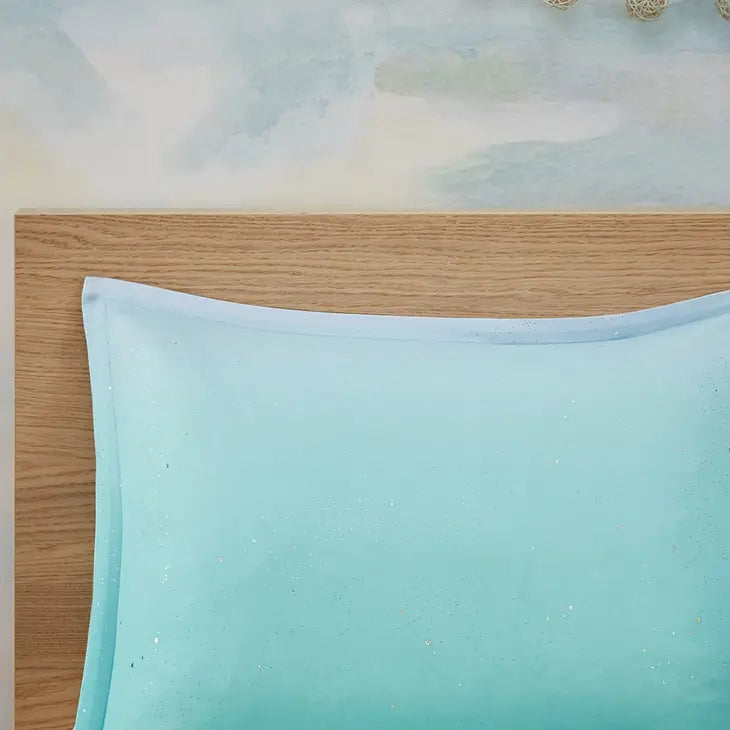 Glitter Ombre 4-Piece Comforter or Duvet Cover Set, Aqua