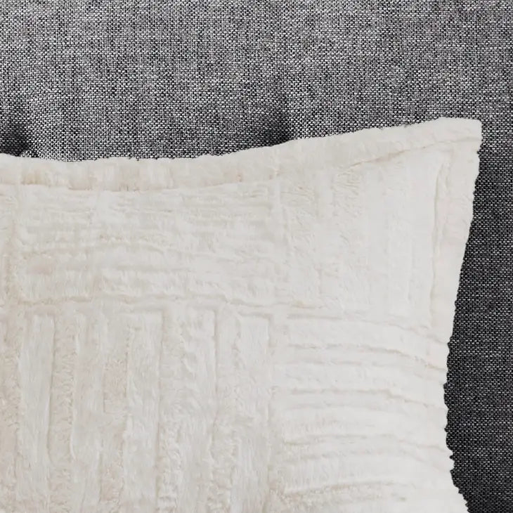 3-Piece Faux Faur Checkbord Comforter Set, Ivory