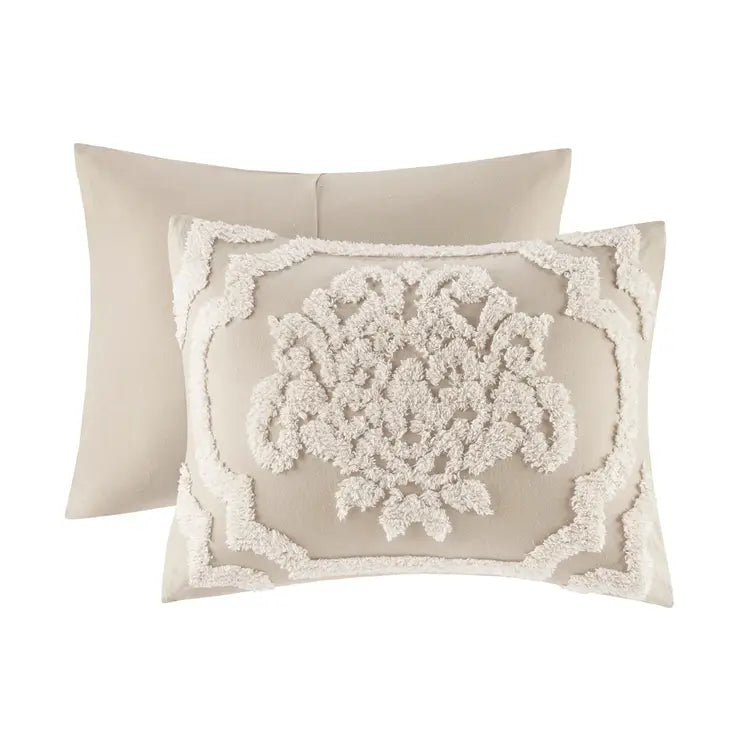 Tufted Chenille Damask Comforter/Duvet Cover Mini Set, Taupe
