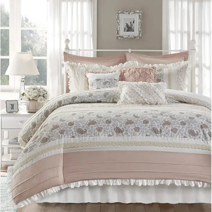 Shabby Chic 9-Piece Comforter Set, Blush
