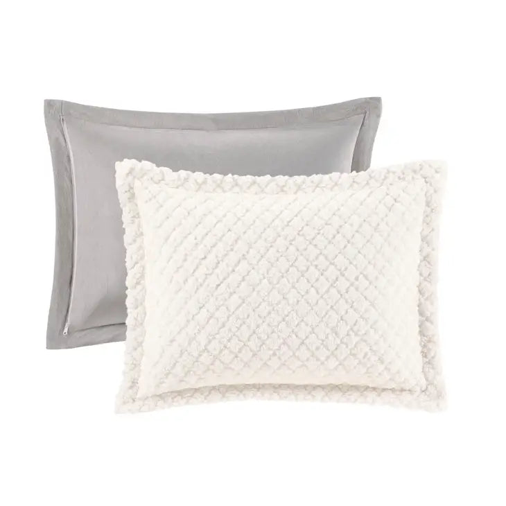 Embossed Sherpa Faux Mink Comforter Mini Set, Ivory