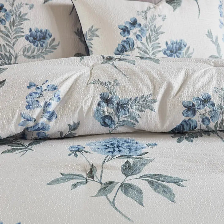 Watercolor Flora Comforter Set, Blue
