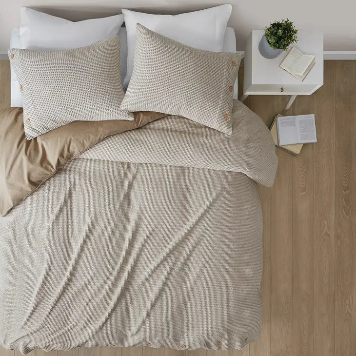 Waffle Weave Comforter/Duvet Cover Set, Taupe