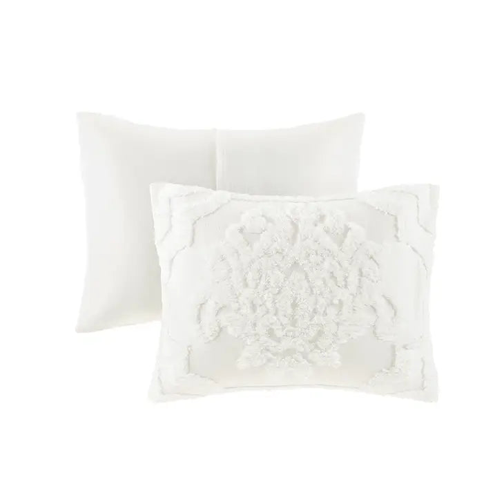 Tufted Chenille Damask Comforter/Duvet Cover Mini Set, White