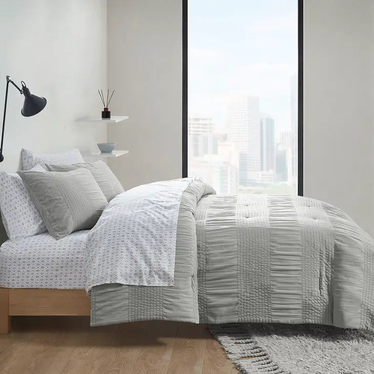Casual Textured Compelete Comforter and Sheet Set, Grey