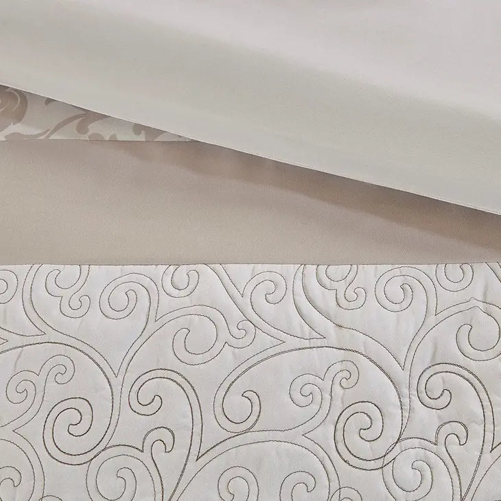 Embroidered Floral 8-Piece Comforter Set, Beige