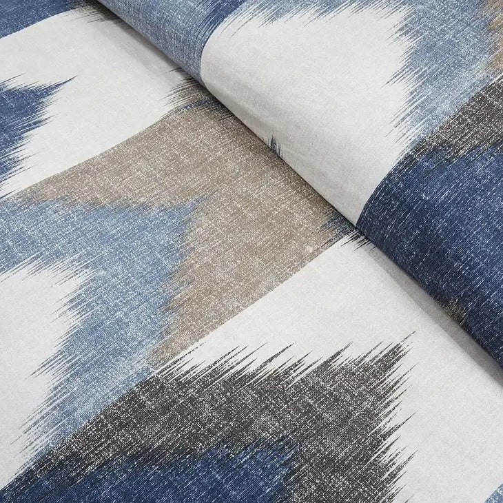 Ikat Chevron 3-Piece Comforter or Duvet Cover Set, Navy Blue