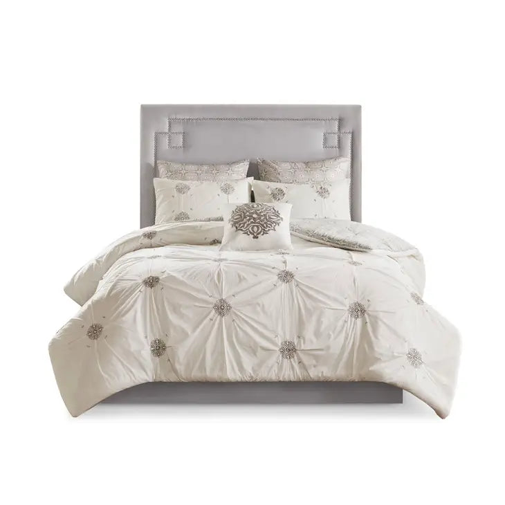 Reversible Embroidered Comforter/Duvet Cover Set, Ivory
