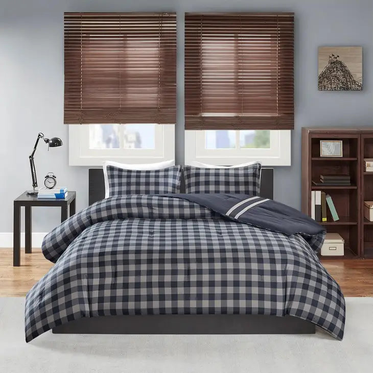 Reversible Baffalo Check 3-Piece Comforter Set, Blue