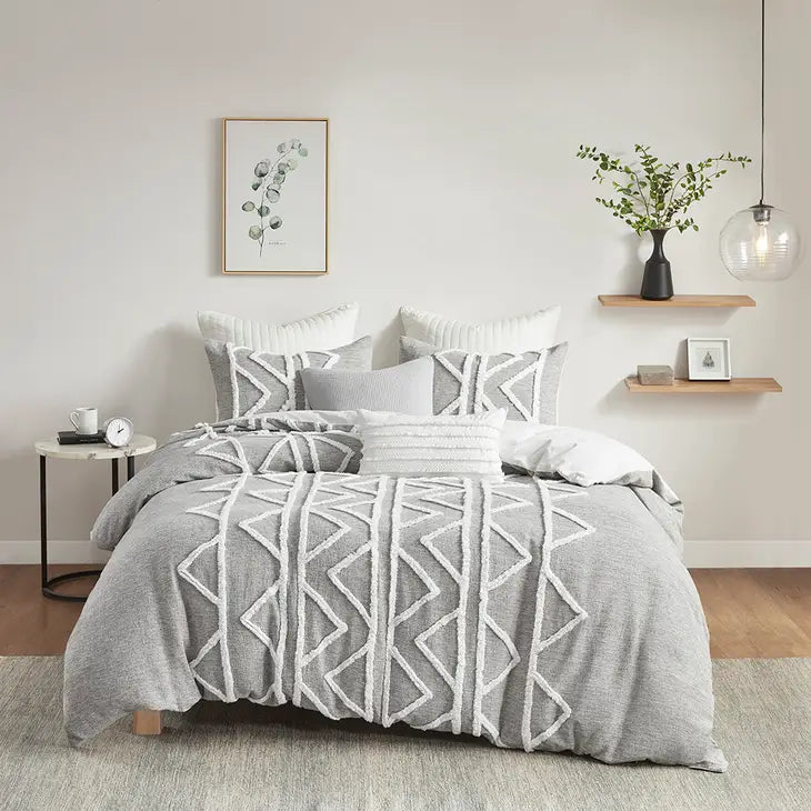 Chambray Tufted Comforter/Duvet Cover Mini Set, Grey