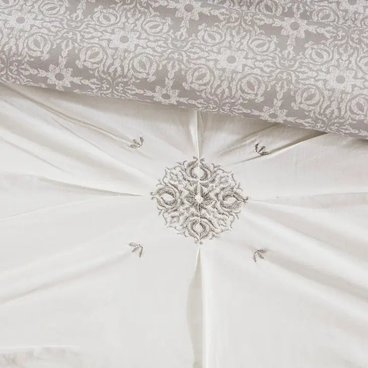 Reversible Embroidered Comforter/Duvet Cover Set, Ivory