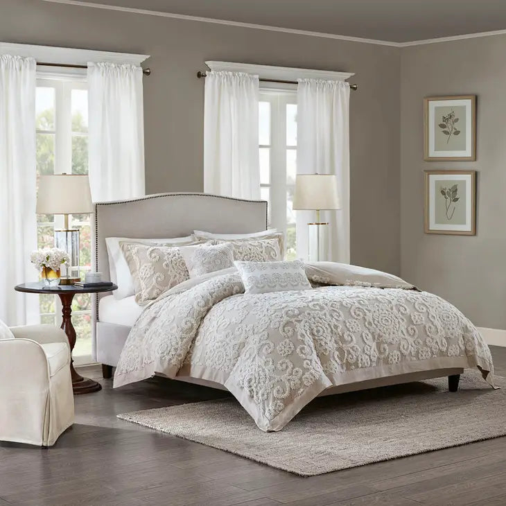 Tufted Medallions Comforter/Duvet Cover Set, Taupe