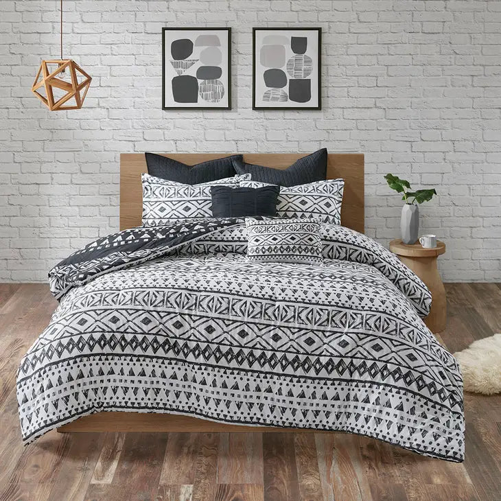 Boho Geo 7-Piece Comforter, Duvet Cover, Coverlet Set, Black