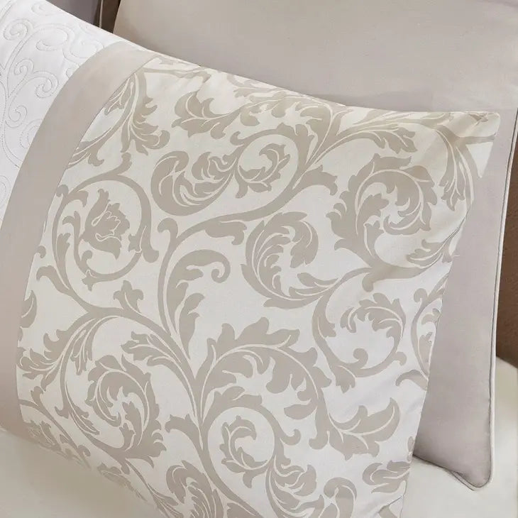 Embroidered Floral 8-Piece Comforter Set, Beige