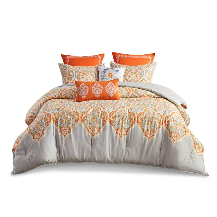 Paisley Boho Comforter Set, Orange