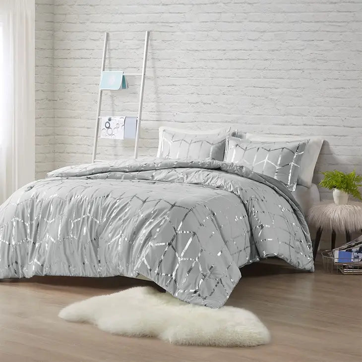 Metallic Comforter/Duvet Cover Set, Grey