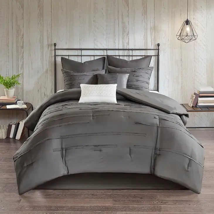 Raw Edge Ribbon 8-Piece Comforter Set, Grey