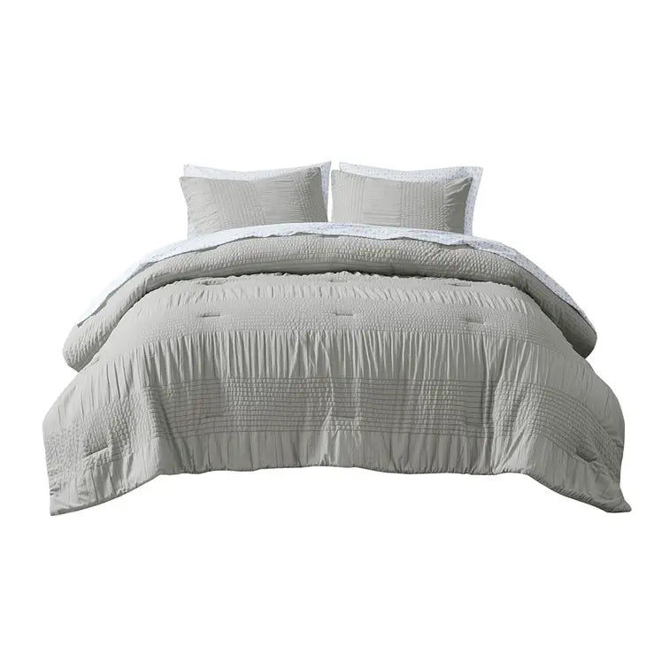 Casual Textured Compelete Comforter and Sheet Set, Grey