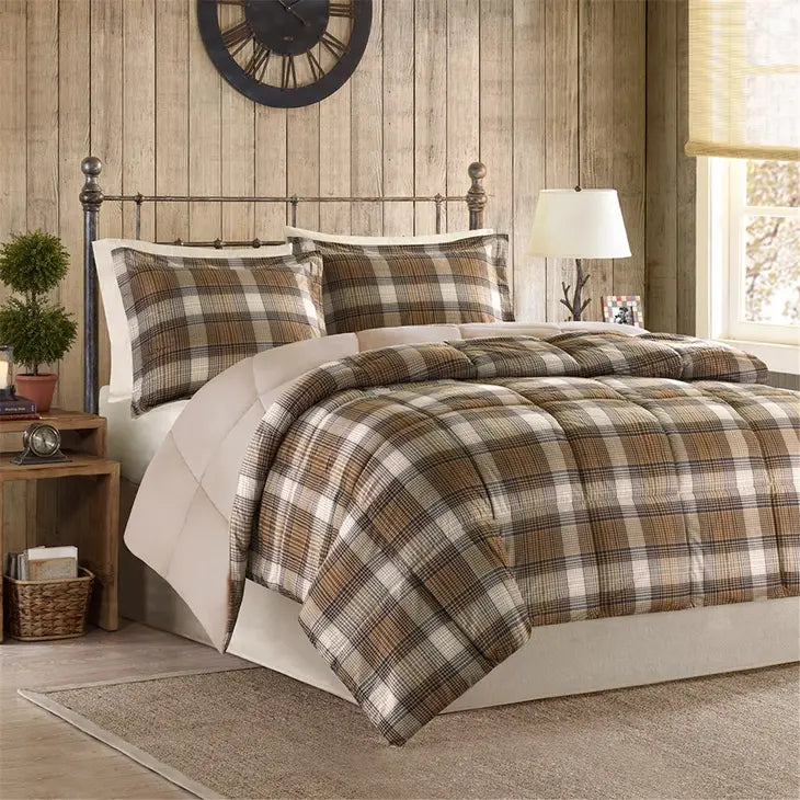Plaid Soft Spun Comforter Mini Set, Liber Brown