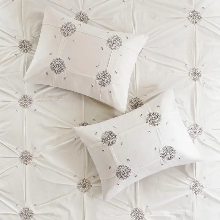 Reversible Embroidered Comforter/Duvet Cover Set, Ivory