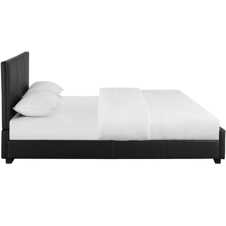 Black Upholstered Queen Platform Bed