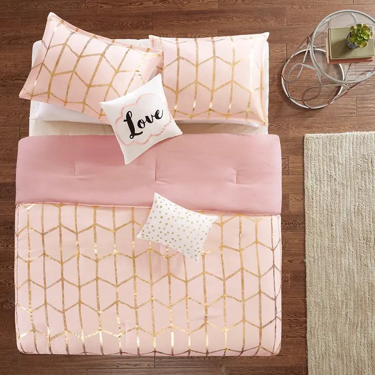 Metallic Comforter/Duvet Cover Set, Pink