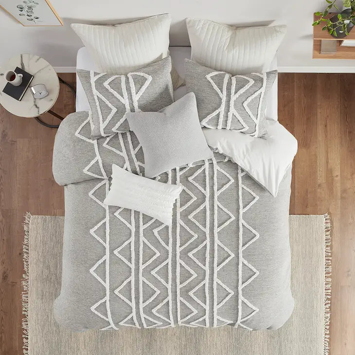 Chambray Tufted Comforter/Duvet Cover Mini Set, Grey