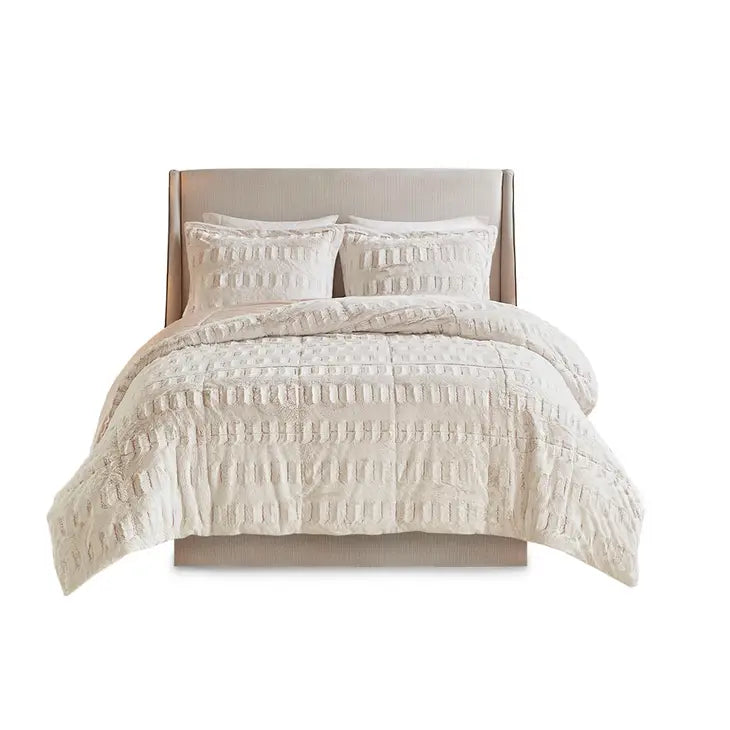 Long Faux Fur Comforter Mini Set, Blush