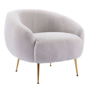 Modern Comfy Leisure Accent Chair Teddy Short Plush Particle Velvet Armchair with Ottoman for Living Room