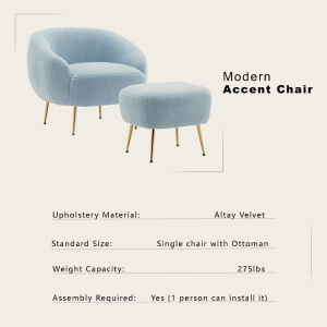 Modern Comfy Leisure Accent Chair Teddy Short Plush Particle Velvet Armchair with Ottoman for Living Room