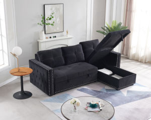 Sectional Sofa with Pulled Out Bed 2 Seats Sofa and Reversible Chaise with Storage