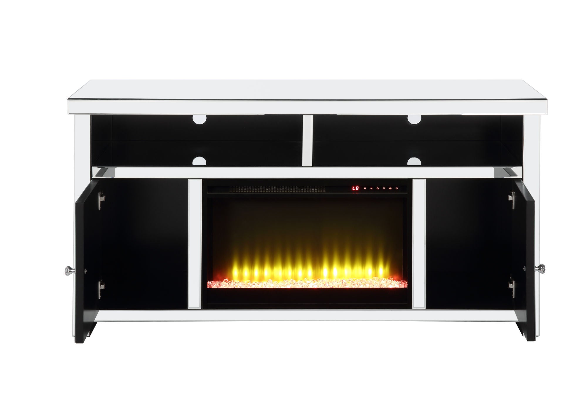 ACME Noralie TV Stand W/Fireplace Mirrored & Faux Diamonds LV00318